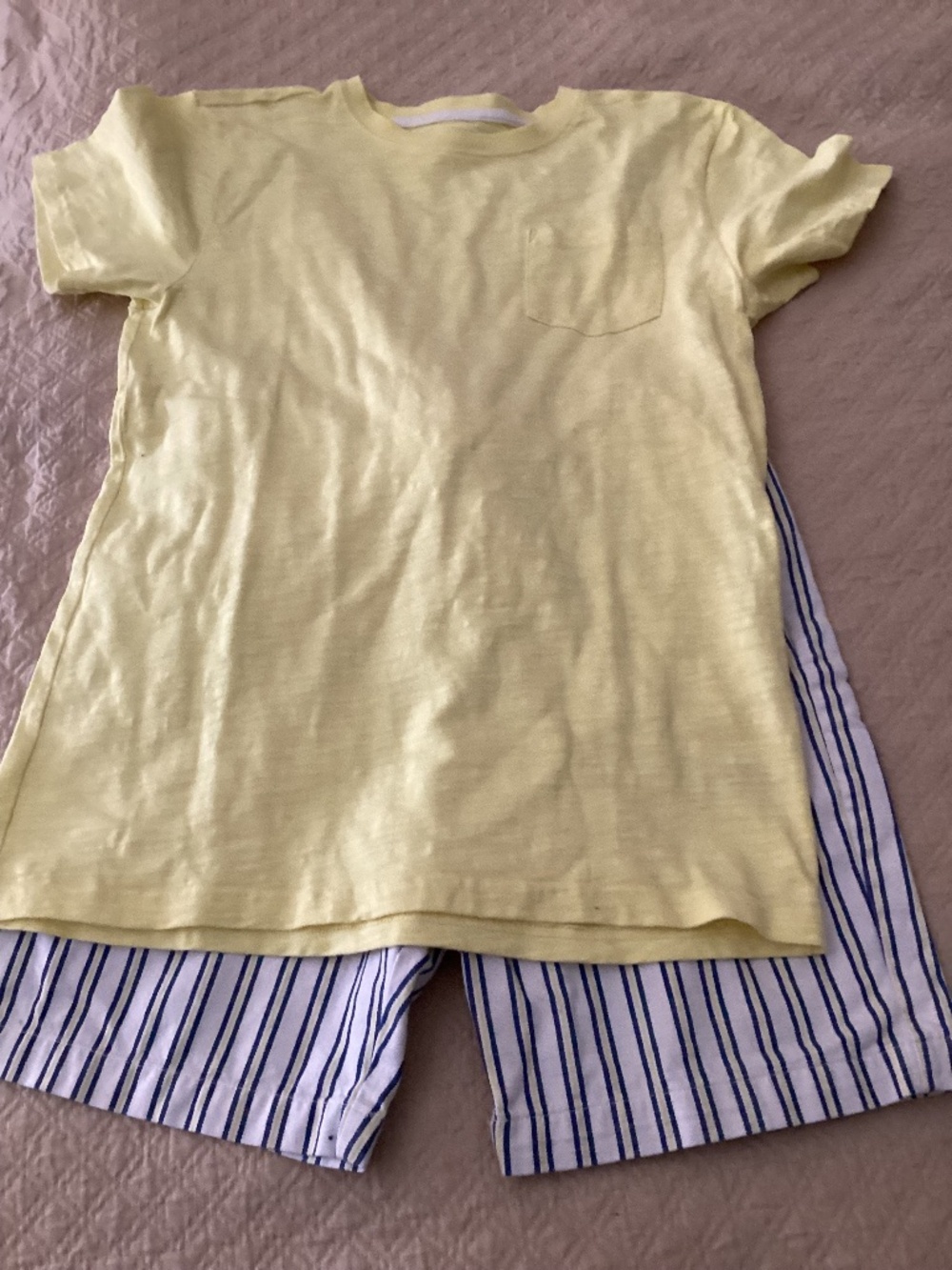 Janie and Jack boys size 16 yellow tee with blue/yellow striped drawstring short